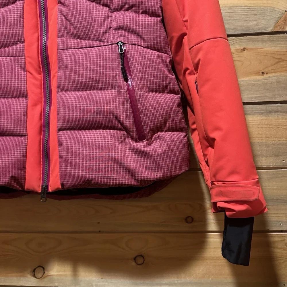Orage Down Hooded Puffer Jacket Wmns Sm Red Pink &‎ Black Eyelet Zip Gorpcore